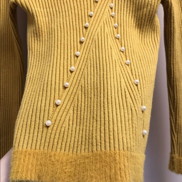 Vintage ribbed sweater angora mustard yellow pearl - Picture 8 of 10